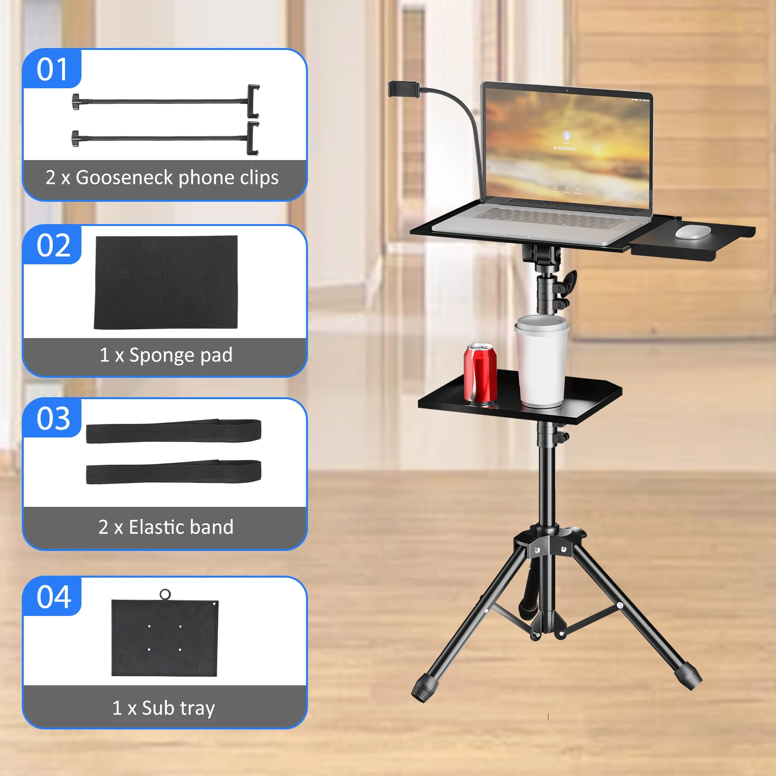 125cm projector tripod laptop tripod adjustable height 23 to 63" standing desk outdoor computer desk stand studio