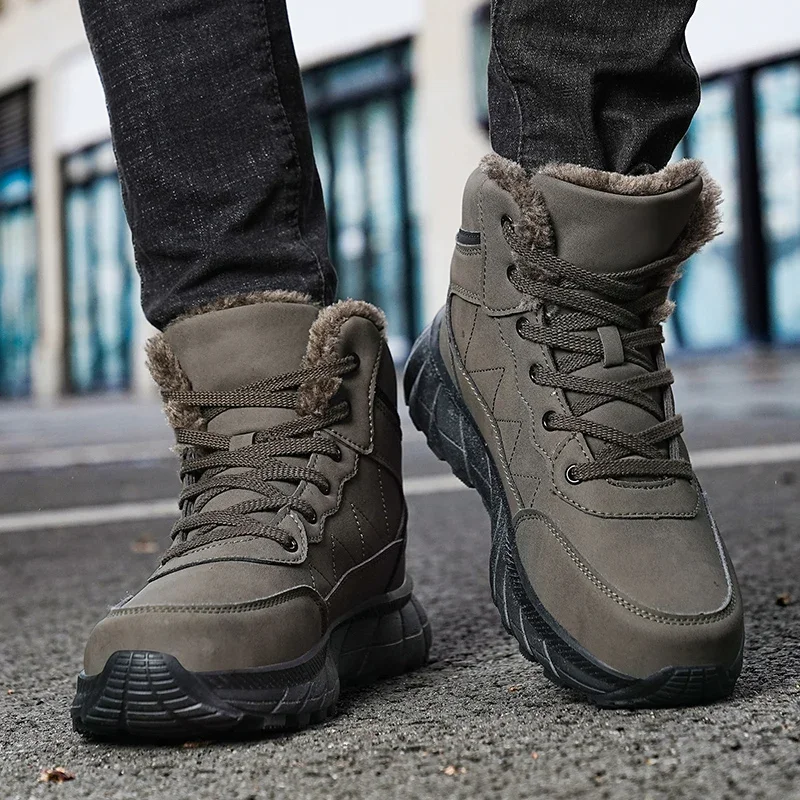 Men Boots Winter Fur Plush Windproof Insulation Thick High Top Boots Man Protective Shoes Shock-absorbing Outdoor Boots for Men