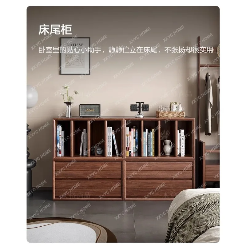 XXAfrican black walnut solid wood new Chinese bookcase bedside table rattan glass door diverse cabinet