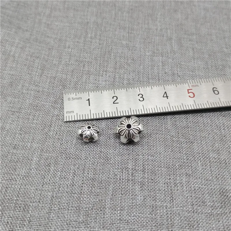 2 Pieces of 925 Sterling Silver Flower Beads 2-Sided 8mm 10mm for Bracelet Necklace