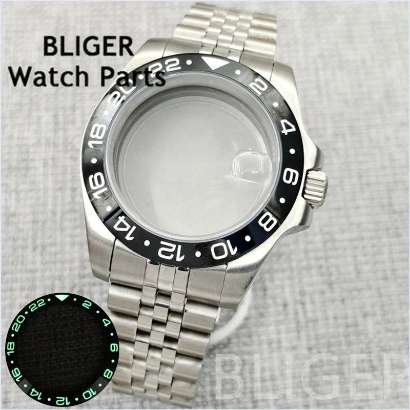 BLIGER 40mm Silver Diving Waterproof Watch Case With Ceramic Bezel Luminous Fit NH34-NH39 ETA2824 PT5000 Miyota Mingzhu Movement