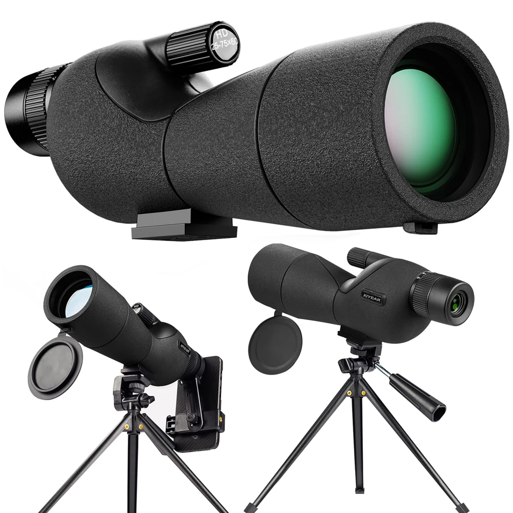 

25-75x60 Spotting Scopes With Tripod Carrying Bag And Smartphone Adapter Straight Spotter Scope For Bird Watching