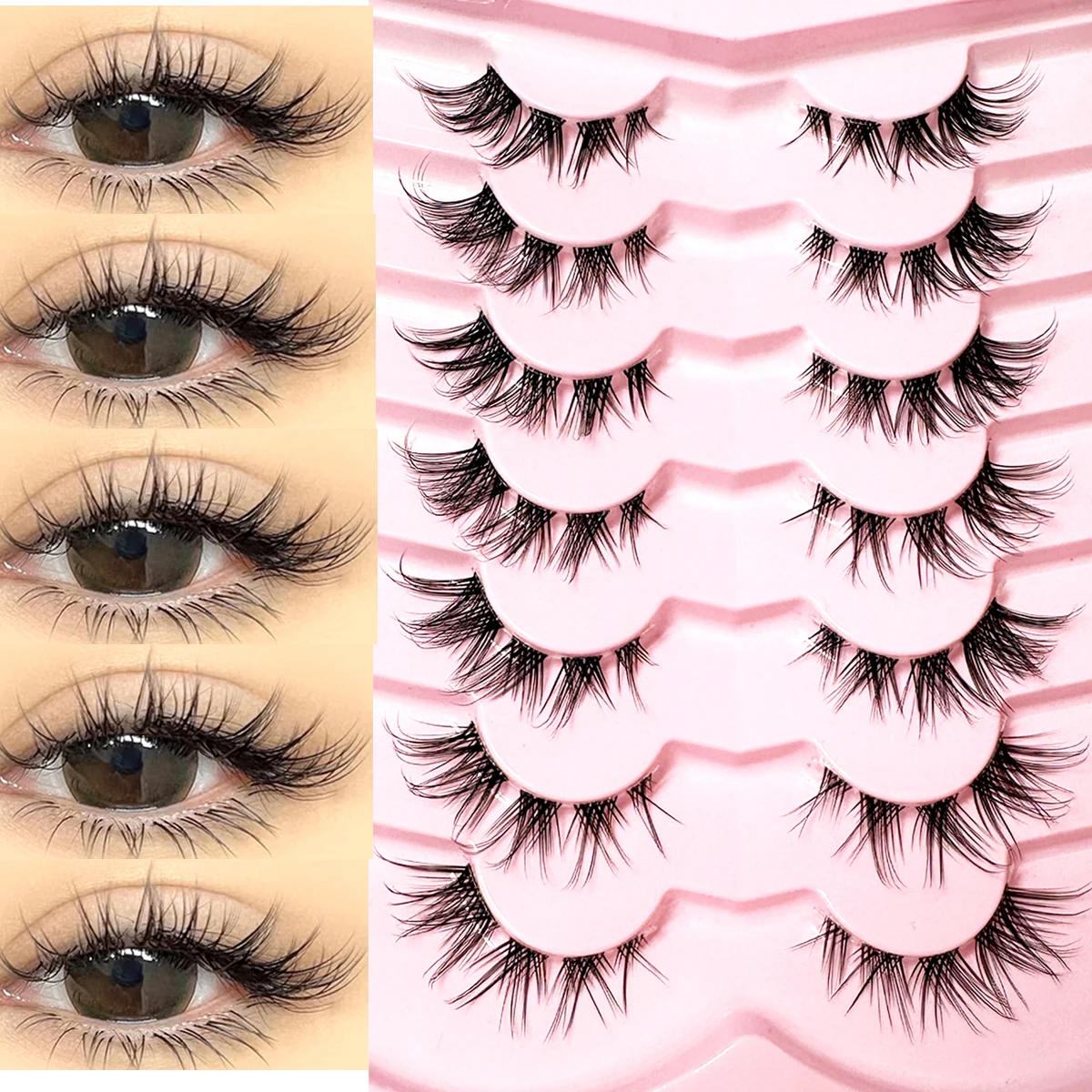 New 7Pairs Cat Eye Lashes Half Lashes Soft Natural Faux Mink Eyelashes Fake Lashes Natural Look Wispy Winged End Eye Elongated