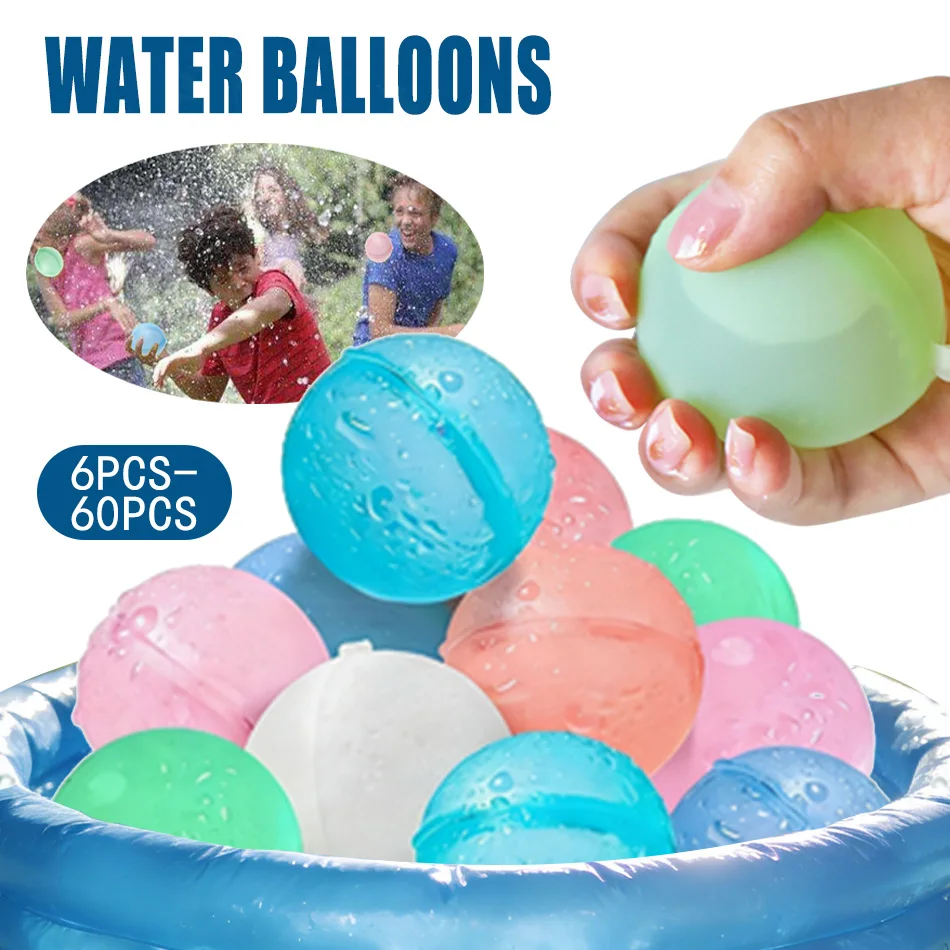 1-60P Nouveaux Ballons d'Eau Réutilisables, Ballons d'Eau Rechargeables à Remplissage Rapide, Bombes d'Eau Auto-Scellantes, Boules Éclaboussantes pour Piscine