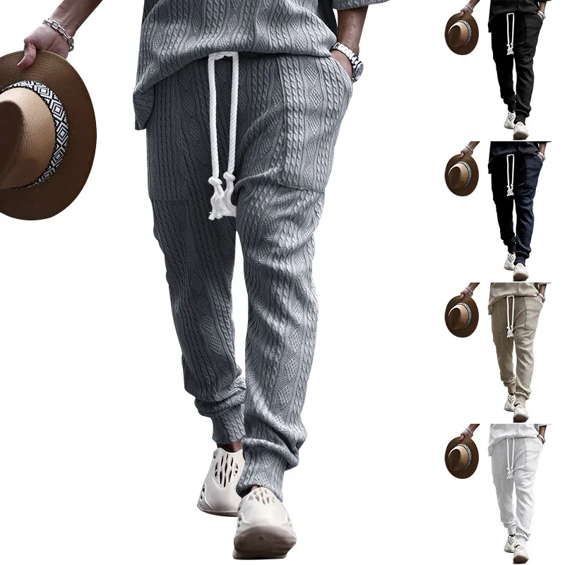 

Spring Autumn Jacquard Pants Fitting Casual Trousers Mens Casual Loose Breathable Elastic Long Pants Retro jacquard Sports Pant