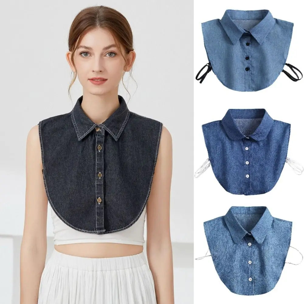 Retro Adjustable Straps Denim Fake Collar Korean Style Round Neck Detachable Collar Solid Color All-match Shirt Collar Women