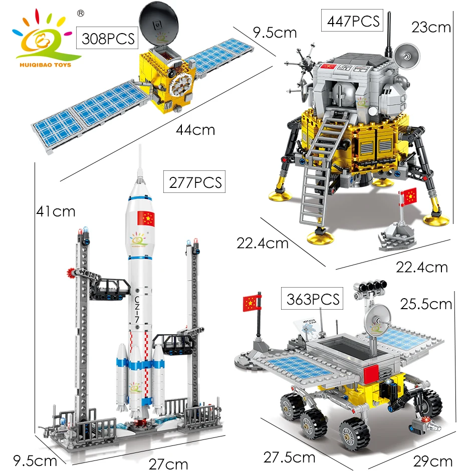 HUIQIBAO Space Station Saturn V Rocket Building Blocks City Shuttle Satellite Astronaut Figure Man Bricks Set Children Toys Gift