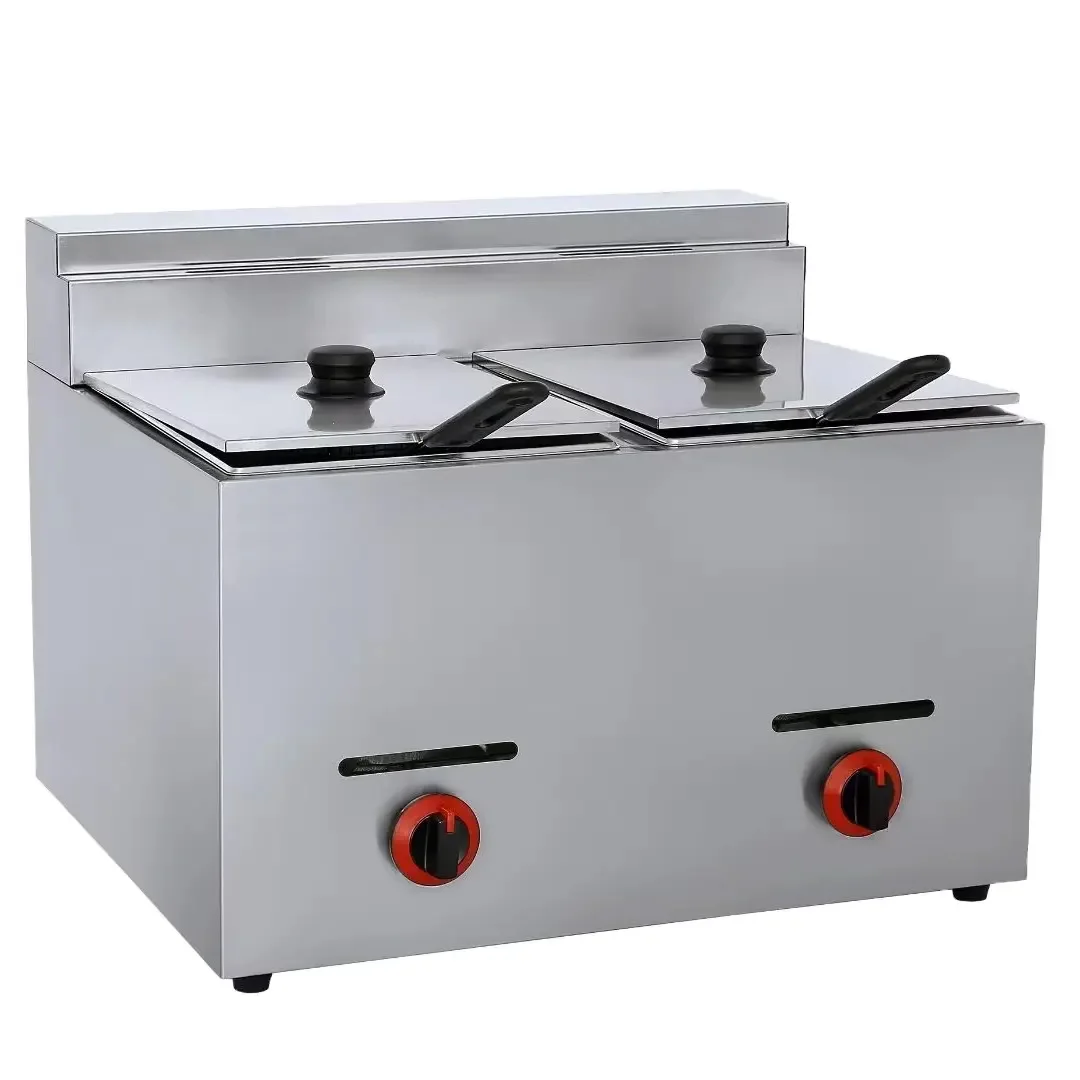 Tabletop 2 tank 2 Basket Chicken Food Chips Fryer Machine Gas Small Gas Fryer Gas Fryer Commercial Double tank