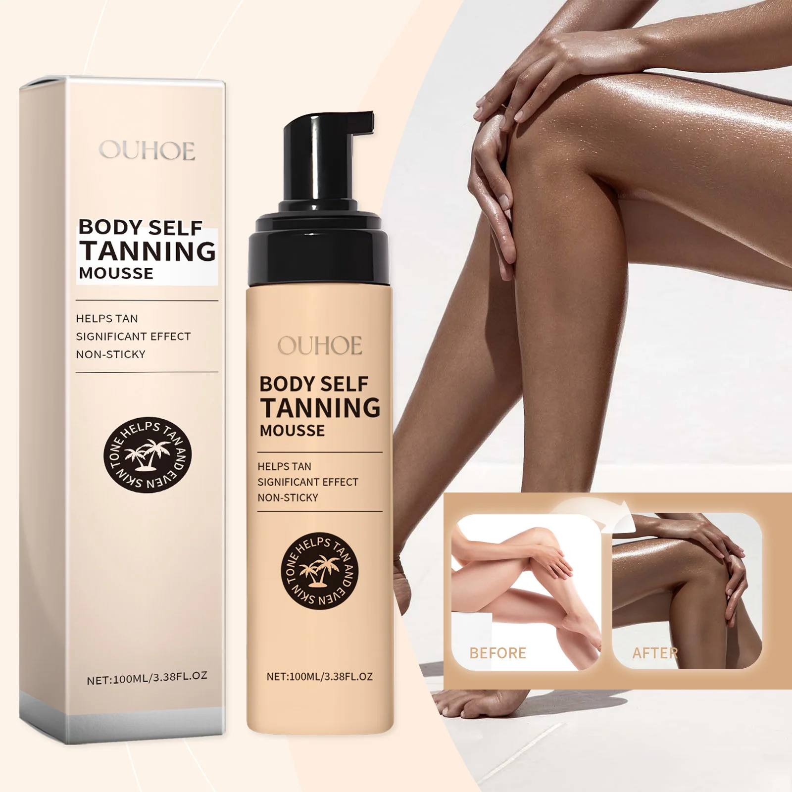 

Ouhoe Sunless Tanning Mousse Natural Bronzer Summer Beach Outdoors Moisturizing Flawless Face Body Tanning Mousse