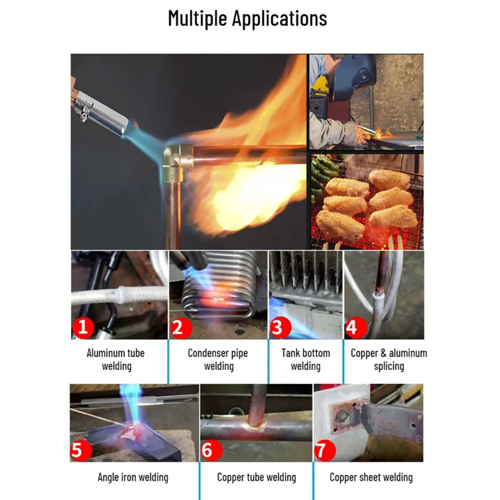 Professionnel 1300 ° Kit de torche de soudage au Propane Butane C avec tuyau Flexible pour le brasage du cuivre et la réparation de l'aluminium