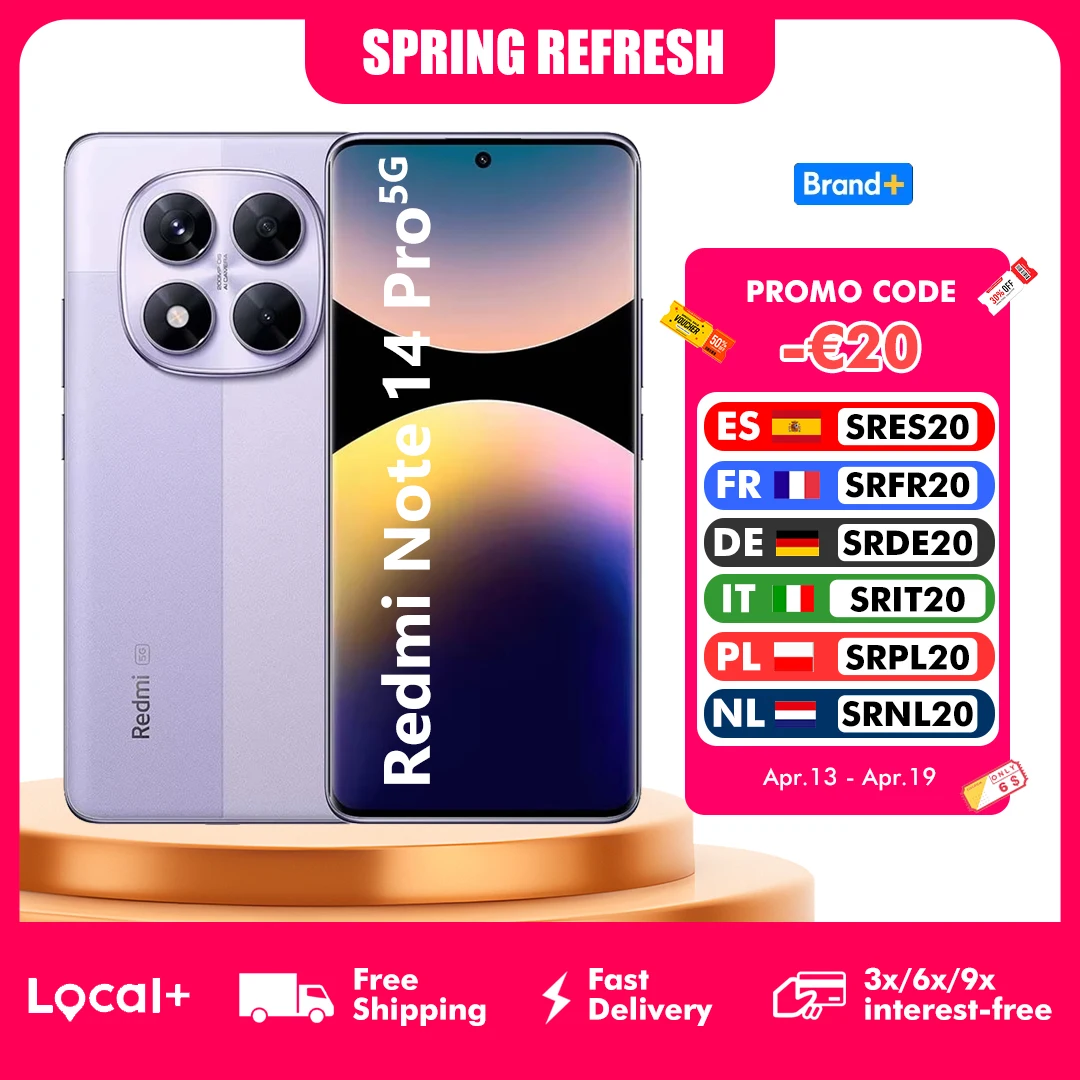 Xiaomi-Smartphone Redmi Note 14 Pro, 5G, NDavid, MediaTek dimension 7300-Ultra, écran AMOLED 6,67, 1,5 K, 120Hz, 5110 mAh, appareil photo 200 MP