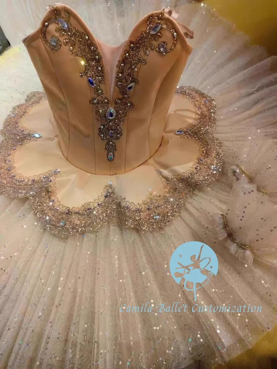 خاص مخصص جديد الشمبانيا الملونة ليتل سوان الباليه أداء المنافسة توتو تنورة قصيرة الكبار والأطفال