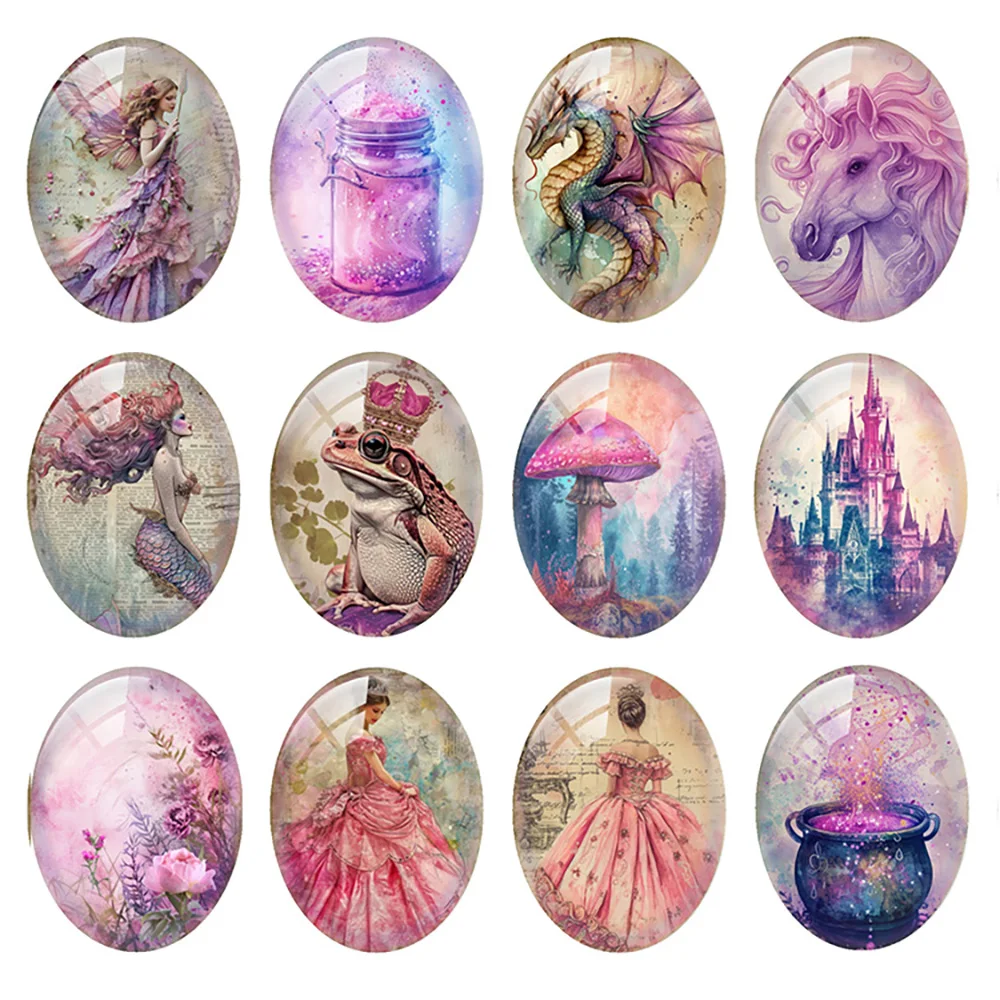 

Random Mixed Round/Oval/Square Witch Fairy Unicorn Dragon Photo Glass Cabochon Flatback Demo Cameo For Diy Jewelry Making