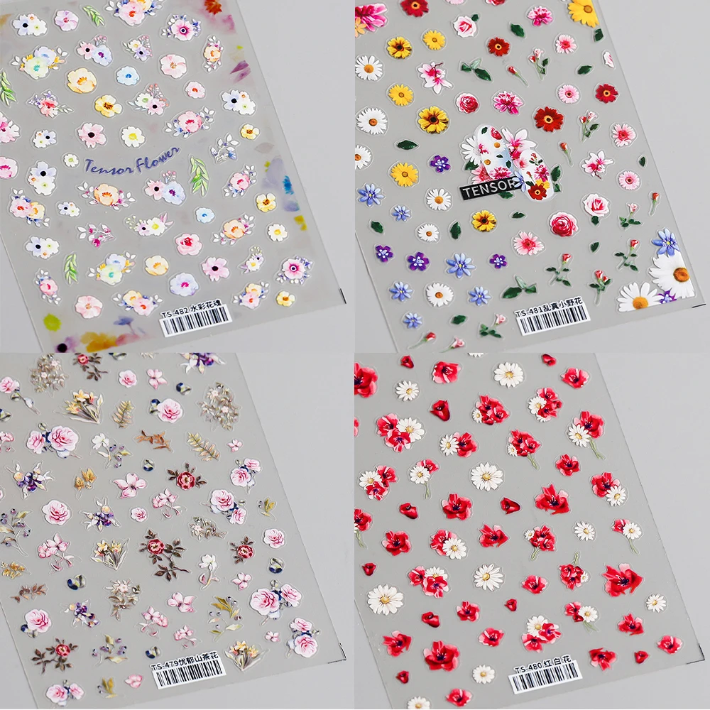 

1Sheet 3D Tender Flowers Series Nail Art Sticker,8*10cm Self-Adhesive Transfer Slider Exquisite Decals Manicure Tips Decoration