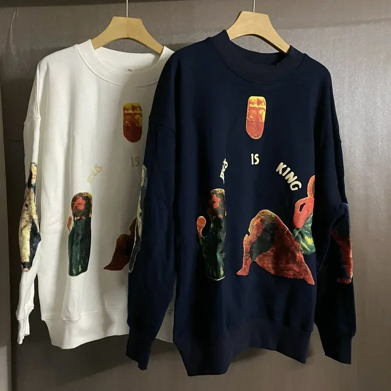 JESUS IS KING KANYE WEST CPFM Hip Hop Streetwear Foaming Printed Loose Oversized Velvet Sweatshirt Pullover Tops For Men Women