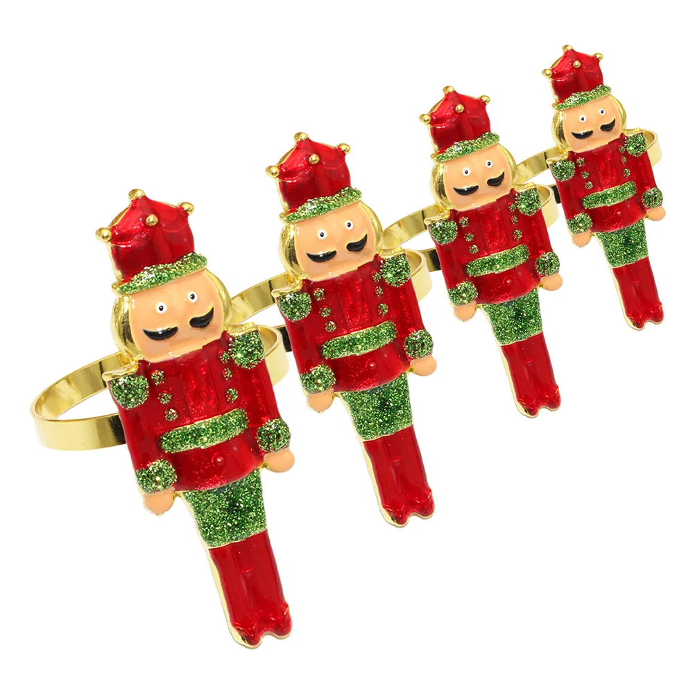 

4Pcs Napkin Rings Christmas Metal Nutcracker Serviette Buckles Holiday Dinner Table Decoration Xmas Napkin Ring Party Favors