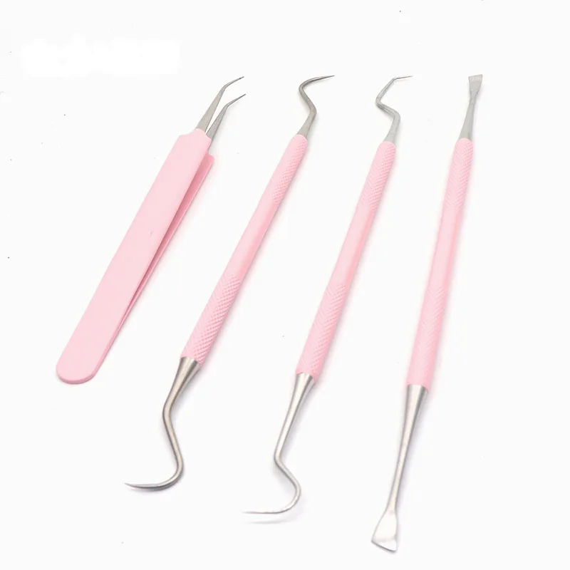 1pc Dental Mouth Mirror Tweezers Probe Stainless Steel Pink Color Double Heads Hygiene Explorer Probe Hook Dentist Tool