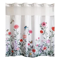 1pc fresh garden wind and flowers double layer with yarn cut large ring shower curtain, polyester waterproof fabric, toilet wate