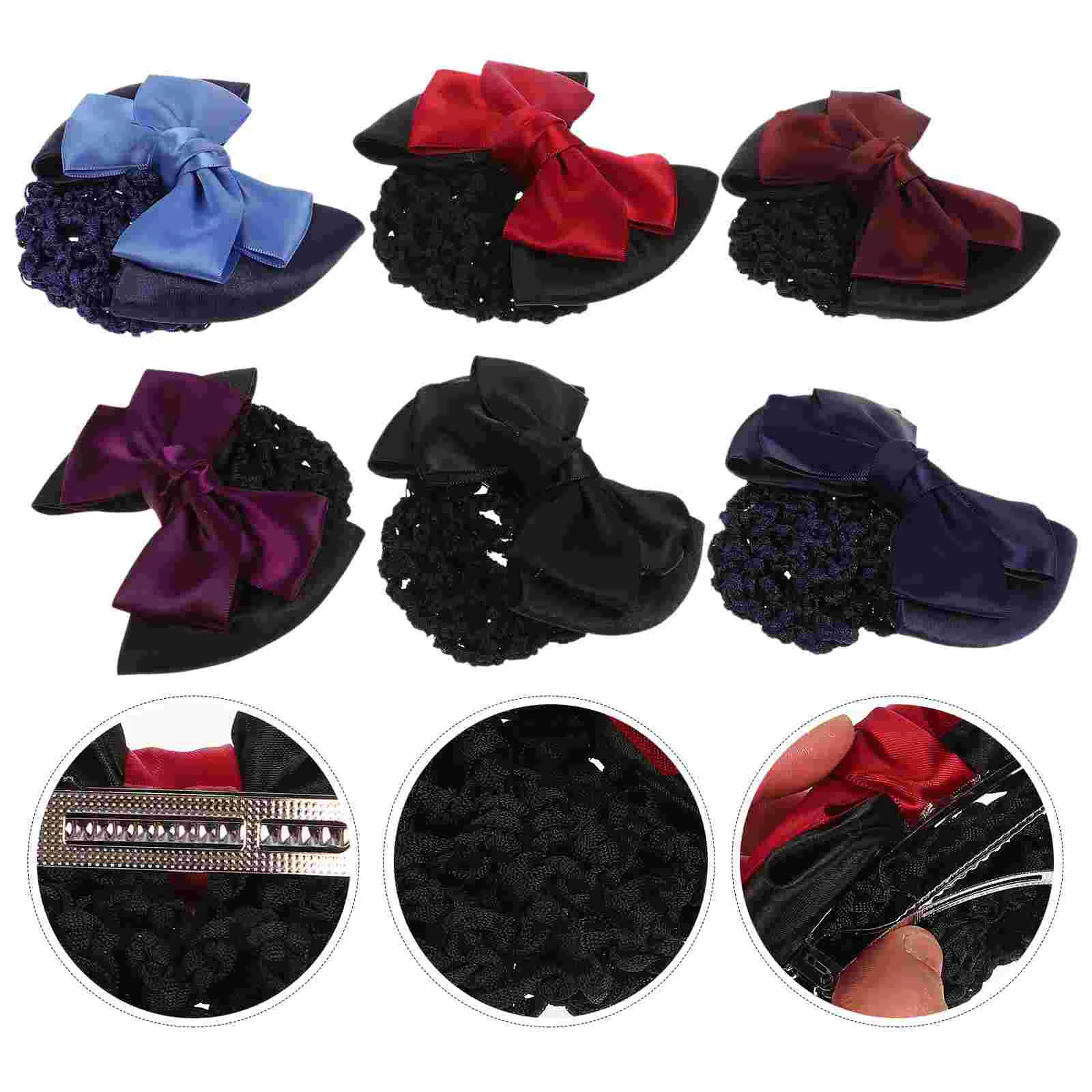 

6 Pcs Black Barrettes Elastic Hair Clips Accessory for Women Bow Headdress Pins Hairpin Bun Miss