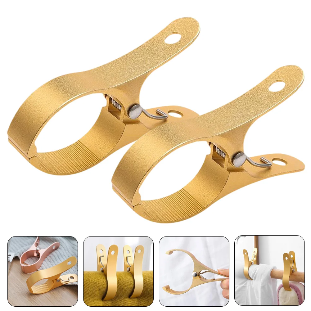 

2 Pcs Clothespin Clothing Clamps Quilt Clips Coat Hanger Household Beach Towel Outdoor Drying Socks Large Metal