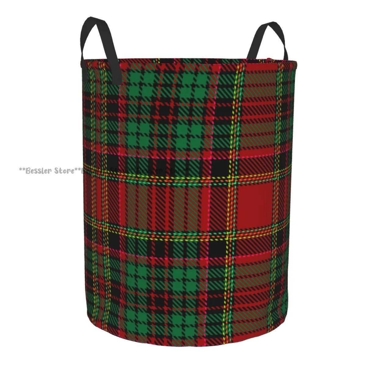 Laundry Basket Tartan Plaid Scottish Christmas Pattern Round Storage Bin Collapsible Hamper Clothes Bucket Organizer