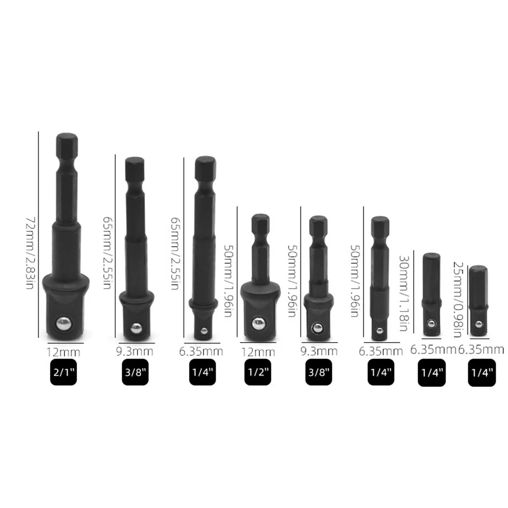 12pcs Socket Adapter And Reducer Set And Extension Set Socket Drill Adapter Nut Driver 1/4'' 3/8'' 1/2'' Black