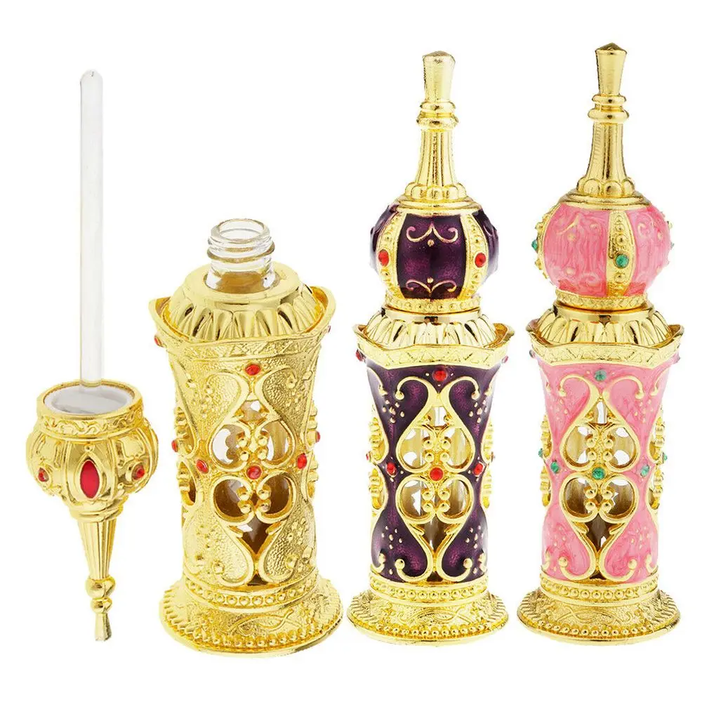 1PC 12mL Arabian Style Antiqued Metal Arabian Style Essential Oil Bottles RefillablePerfume Bottles Decoration Gifts