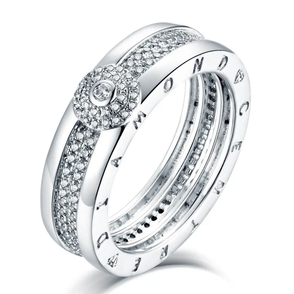 

Unique Design Shining 925 Sterling Silver Lettering Ring Filled With CZ Diamonds