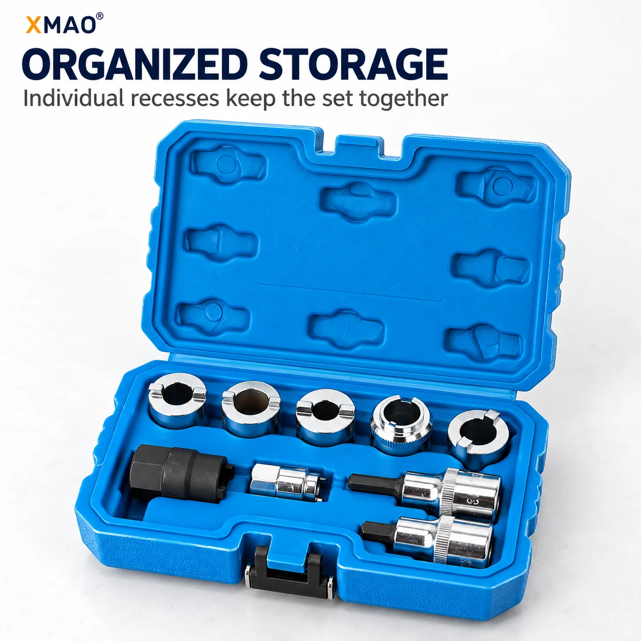 XMAO 8/9 PCS Strut Top Mount Socket Set, Shock Absorber Nut Removal and Installation Tools with Bits and Blue Carry Case