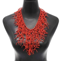 Red White Acrylic Rice Beads Coral Branches Necklace For Women African Ethnic Tribal Clothing Bib Collar Jewelry Accessories