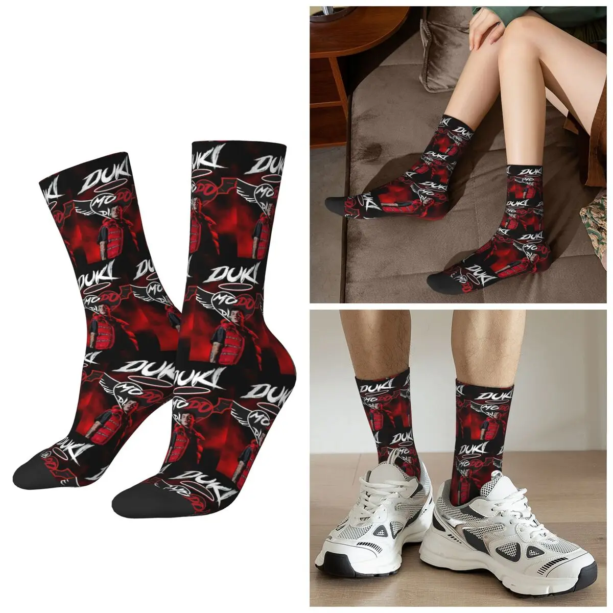 Accesorios para rapero Duki Singer para todas las estaciones, calcetines deportivos Harajuku de tubo medio, medias divertidas para hombres y mujeres, regalos de navidad