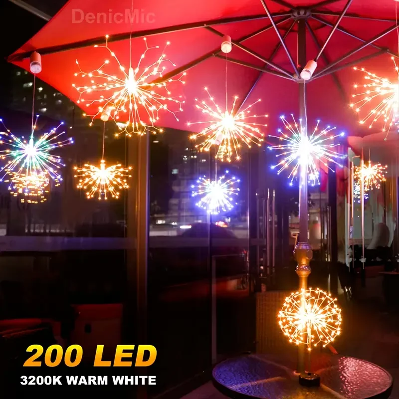 200 LED-Starburst-Lichter aus Kupferdraht, 8 Modi, batteriebetriebene Feen-Planeten-Lichter mit Fernbedienung, hängende Deckendekoration