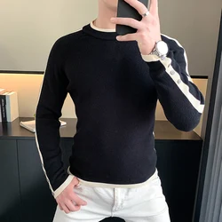 Brand Striped Knitted Sweaters Men Long Sleeve Slim Casual Business Knittwear Pullovers Versatile Social Streetwear Base Shirt