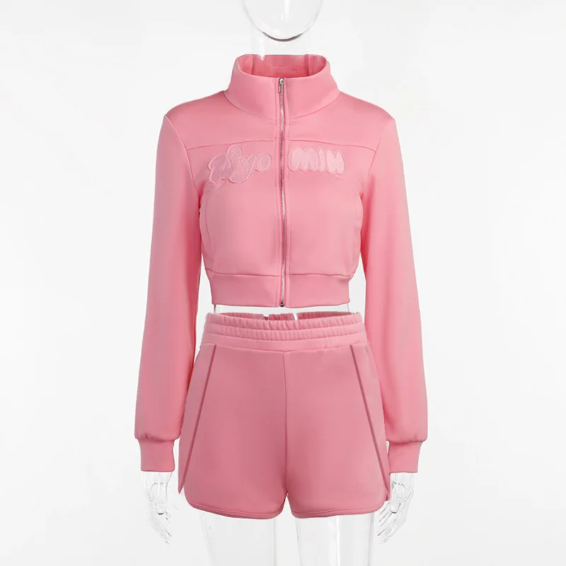 Cargo Pant Biker Shorts Two Piece Set Women Winter Outfit Streetwear Y2K Clothes Zip Up Cropped Jacket 2 Pieces Sets Tracksuit