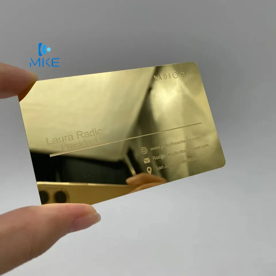 بطاقة معدنية مخصصة مرآة ذهبية زيارة بطاقة معدنية للأعمال المعدنية