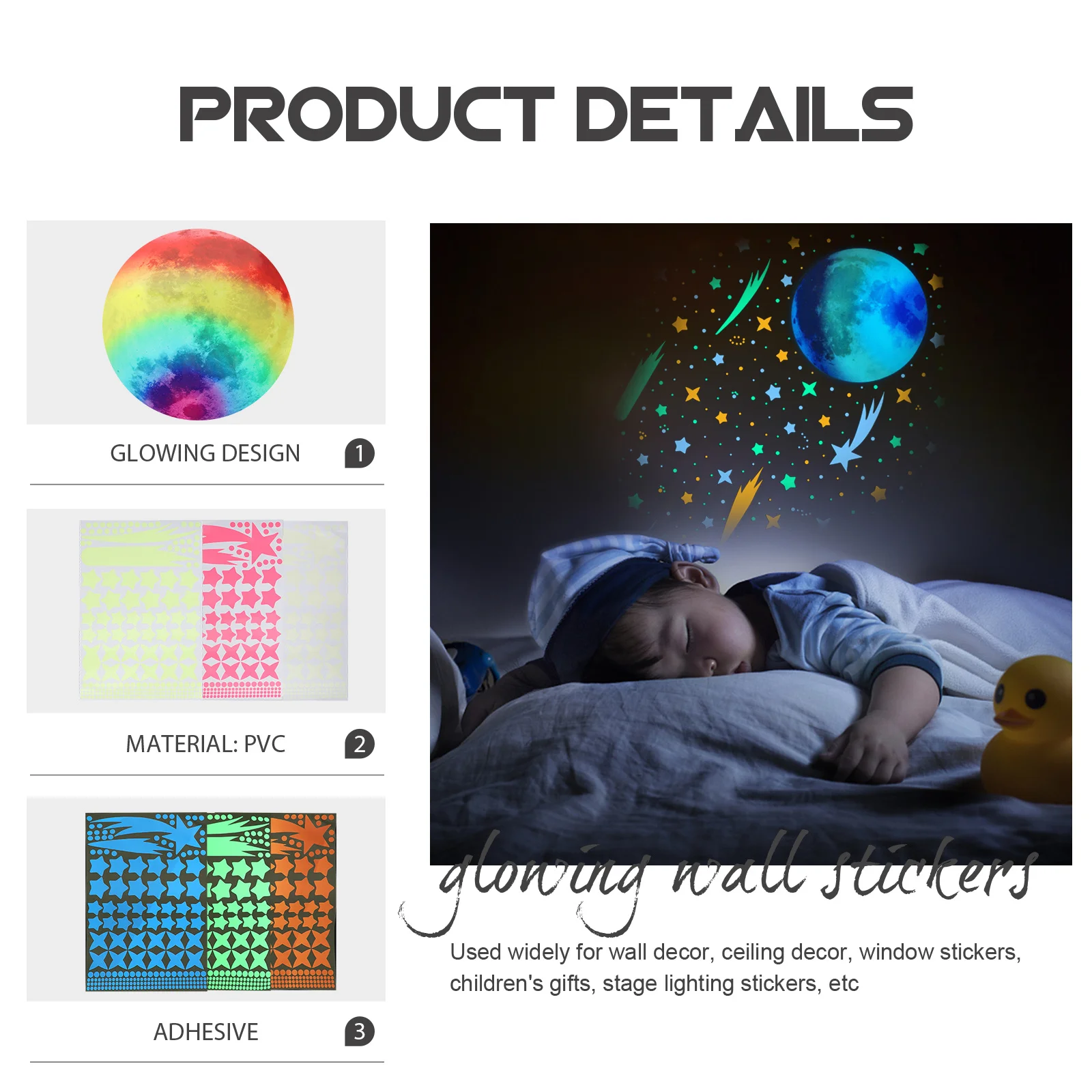 

1Set Glow in The Dark Moon Star Wall Stickers DIY Kids Room Ceiling Nursery Decoration Glow Stickers Moon Sticker
