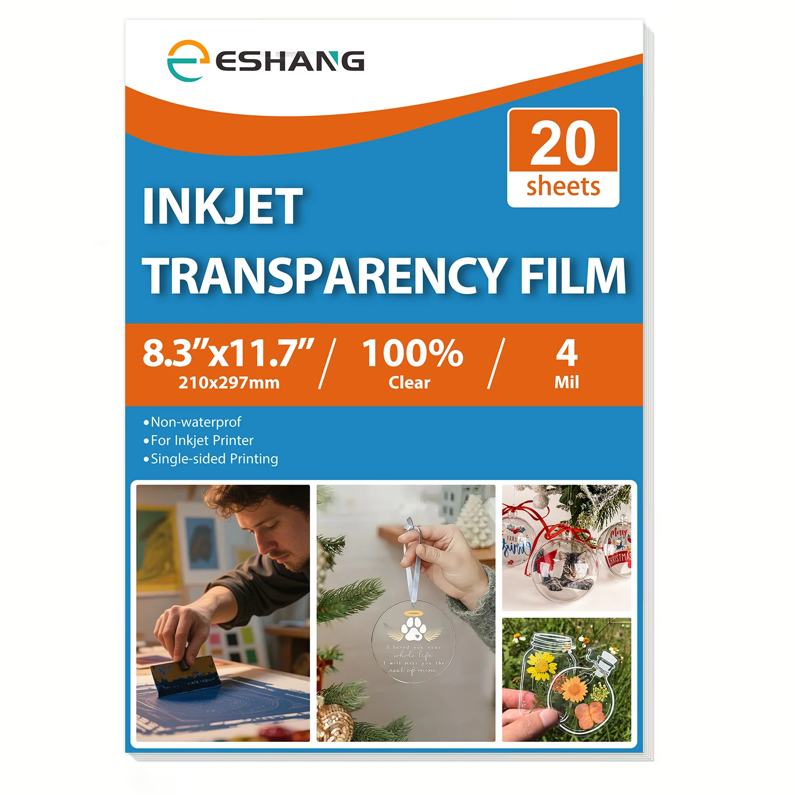 20 Sheets A4 Size 8.3 x 11.7 Inch Clear Transparency Film 100% Transparent Sheets for Inkjet Printers