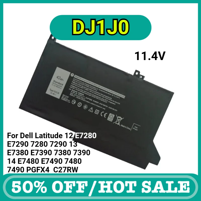 

DJ1J0 Laptop Battery ForDell Latitude 12 E7280, E7290, 7280, 7290, 13 E7380, E7390, 7390, 7380,14 E7480, E7490, 7480, 7490