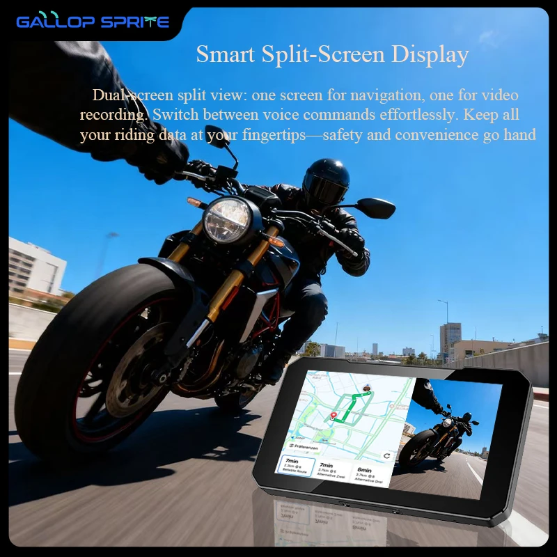 جالوب سبرايت 5 بوصة للدراجات النارية نظام تحديد المواقع والملاحة اللاسلكية CarPlay أندرويد السيارات IPX7 مقاوم للماء DVR محرك مسجل موتو مراقب
