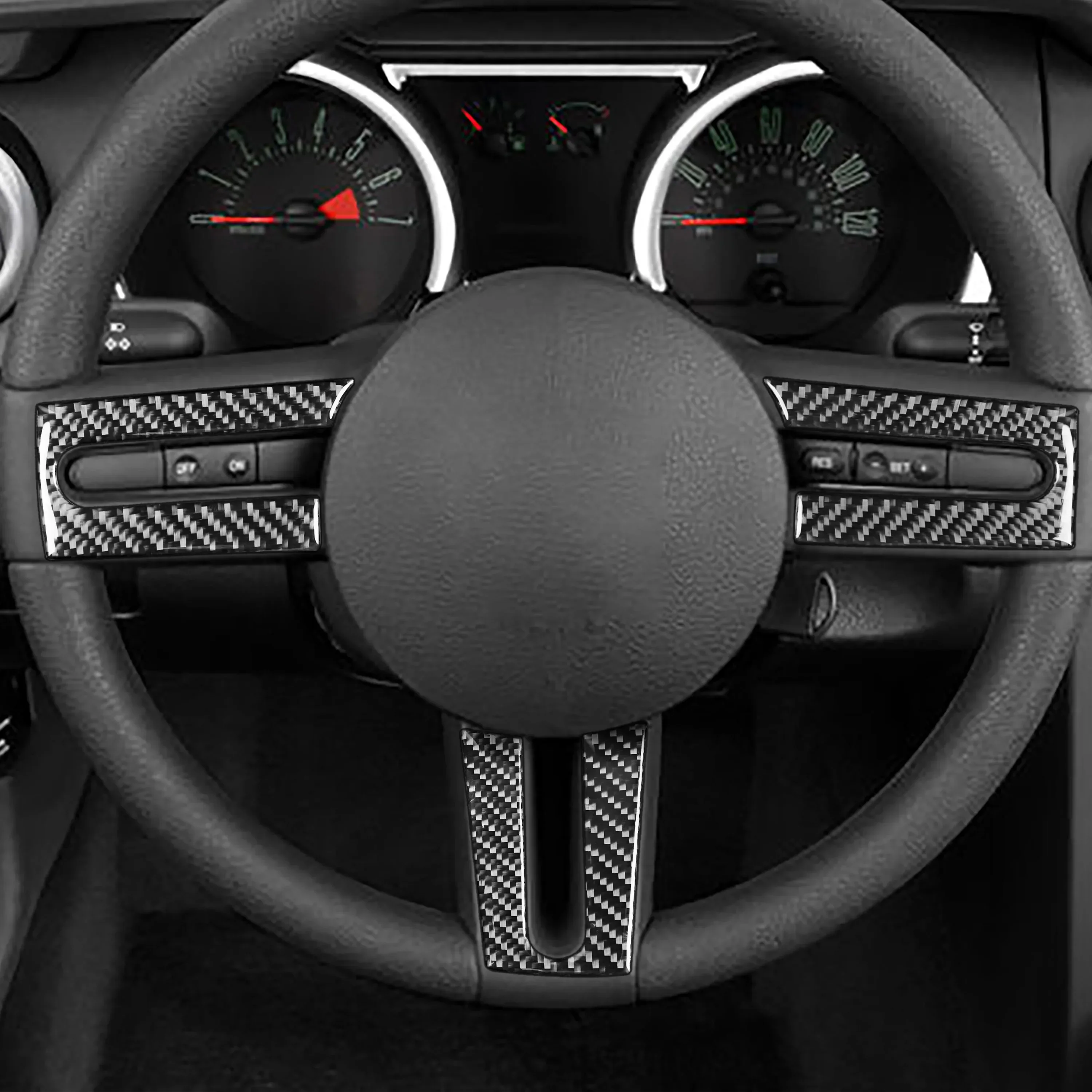 For Ford Mustang GT 2005 2006 2007 2008 2009 Accessories Carbon Fiber Car Interior Steering Wheel Panel Trim Sticker Decoration view 3