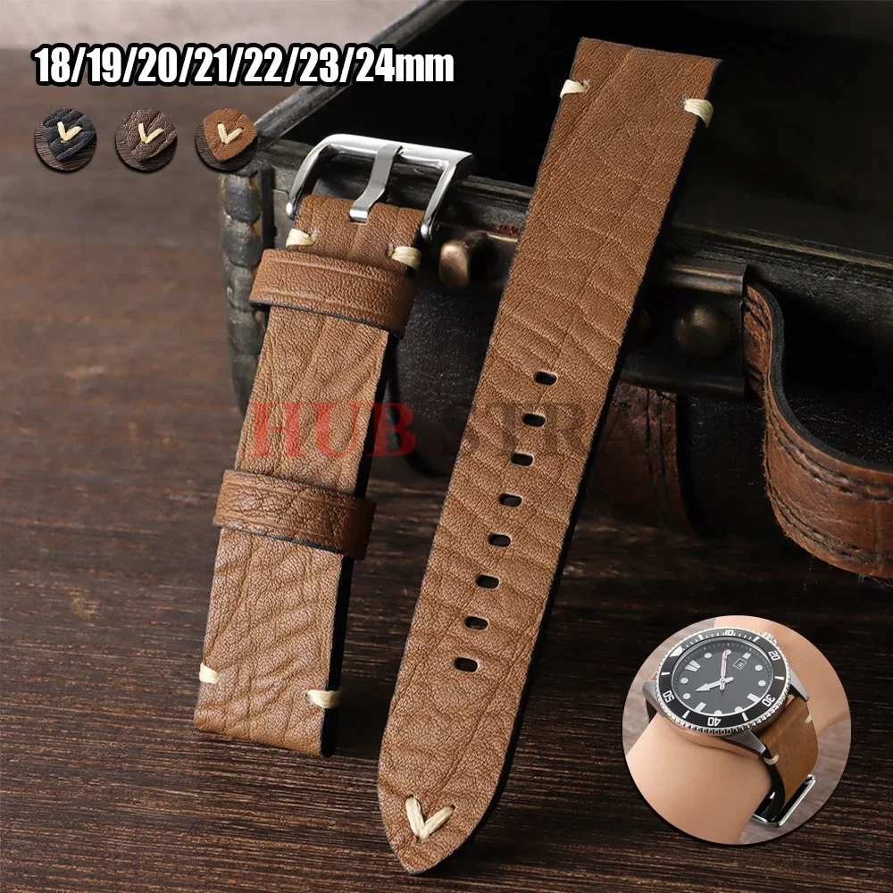 Handmade Head Layer Cowhide Watch Strap 18mm 19mm 20mm 21mm 22mm 23mm 24mm Vintage Brown Leather Watch Band Men's Women Bracelet