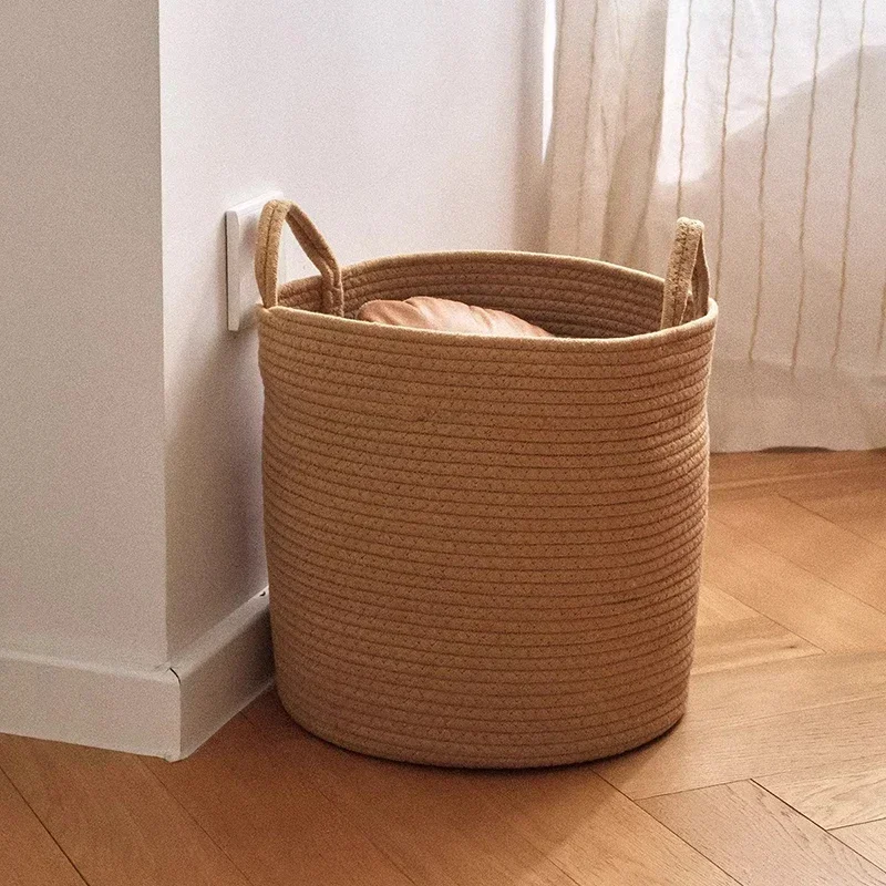 

Large Laundry Basket Cotton Rope Laundry Hamper Durable Dirty Clothes Storage Basket Laundry Bin for Blanket Bedroom