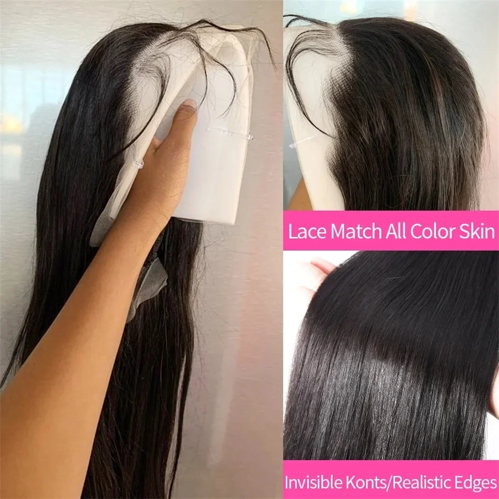 Peluca de cabello humano liso de 13x4 para mujer, postizo de encaje Frontal 360, Remy, brasileño, transparente, predesplumada