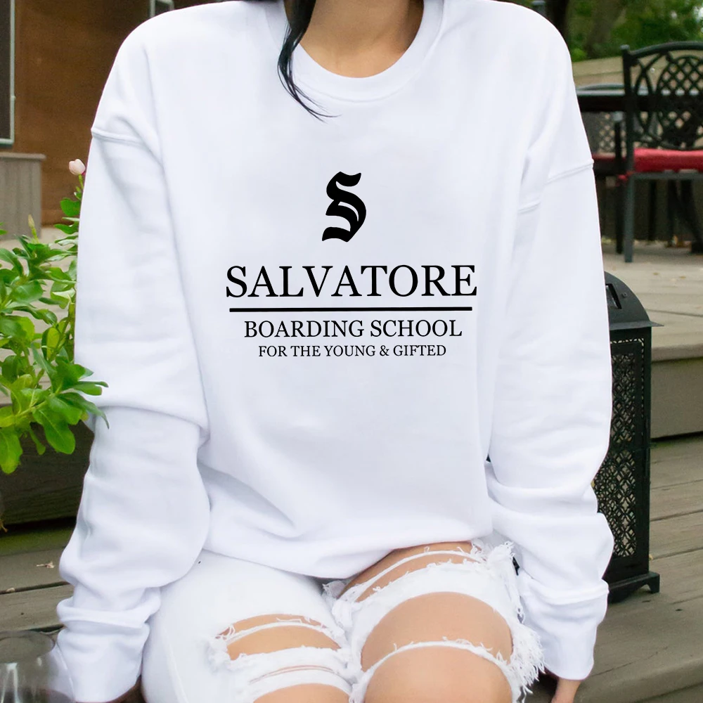 TV Show Vampire Diaries Sweatshirt Salvatore Boarding School Hoodie Damon Stefan Salvatore Mystic Falls Crewneck Sweatshirts