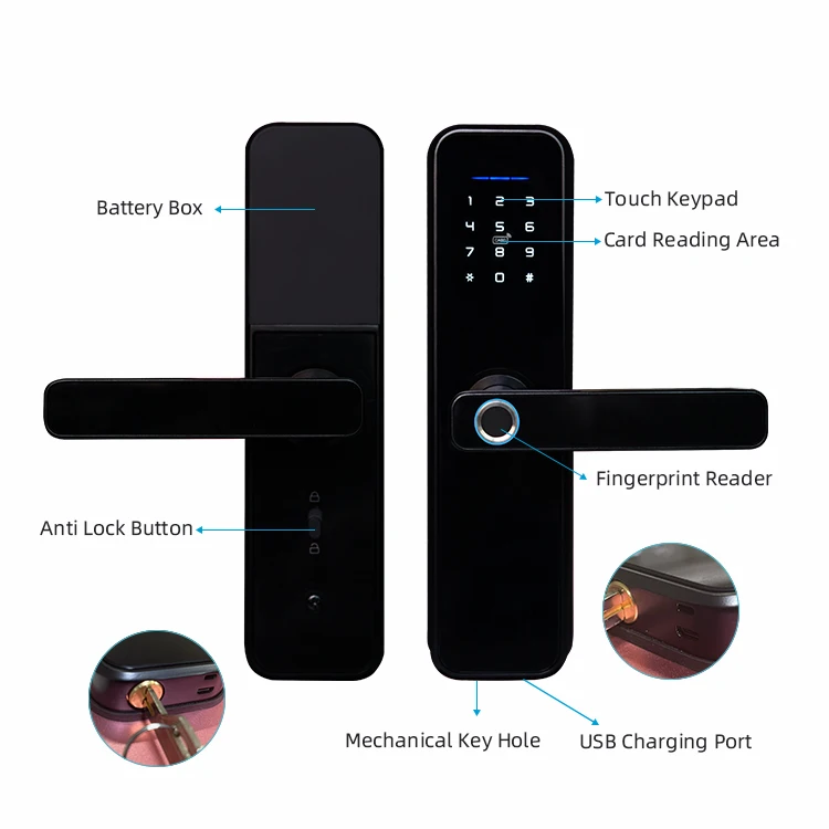 Biometric Keyless X5 Security Digital Fingerprint Locks Password App Remote Smart Door Lock