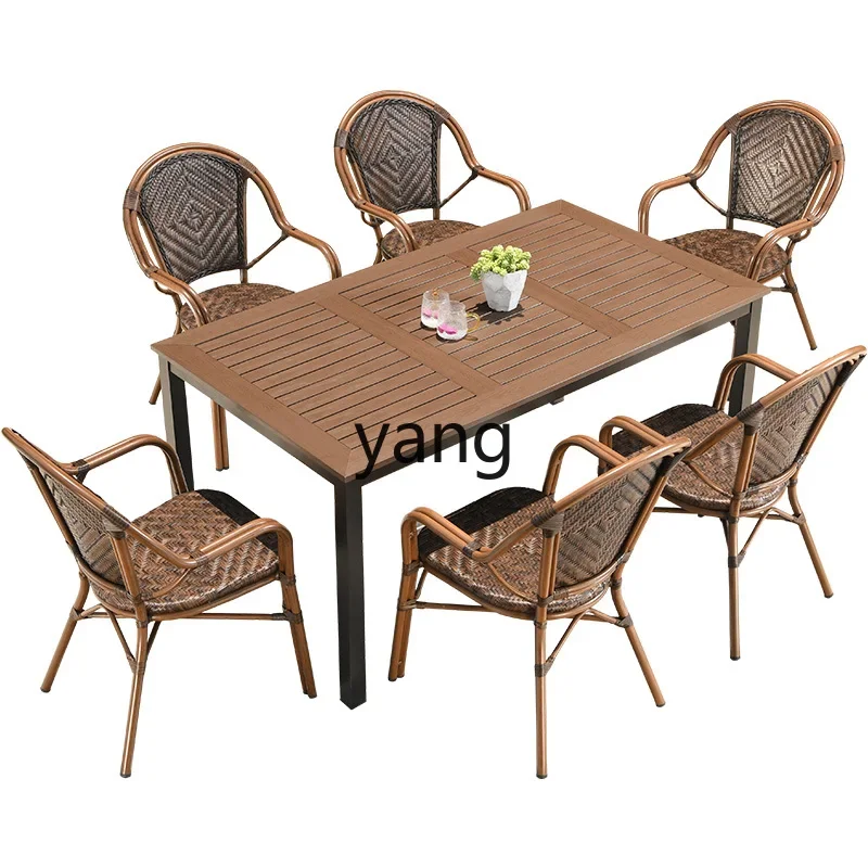 

Lmm outdoor leisure tables and chairs rattan chairs courtyard garden outdoor plastic wood table