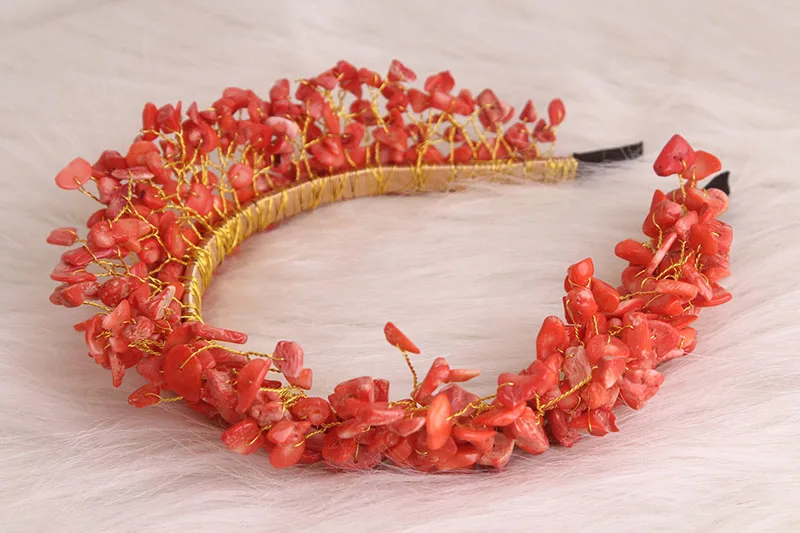 4ujewelry-Diadema Africana hecha a mano con cuentas de Coral natural para mujer, 100%