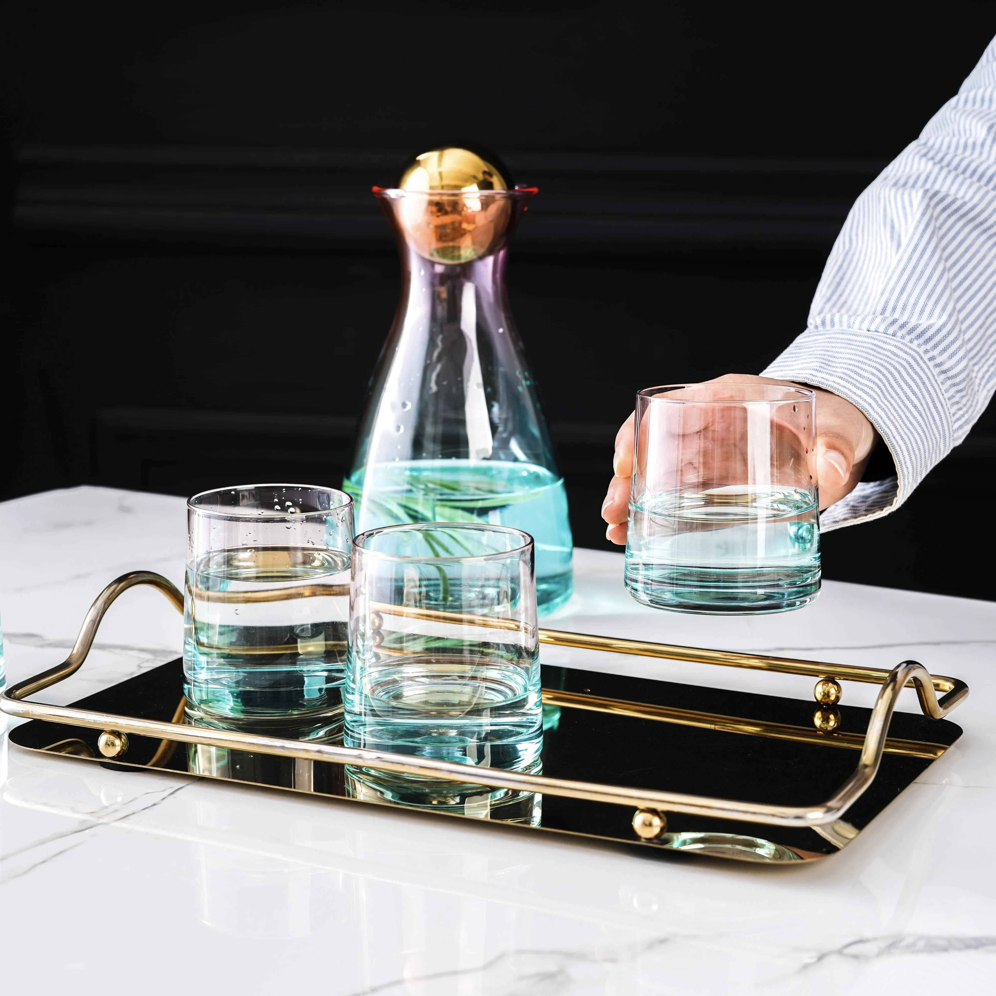 

Wholesale Deluxe 1000ml 260ml Water Cup Set High Temperature Resistant Glass Bottle Round Cup Set