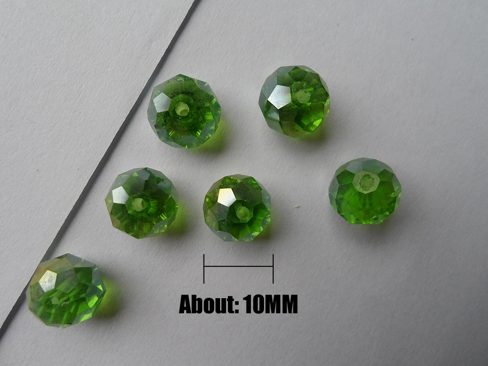 official-website tiki 10MM green crystal Flat beads Plated AB color fine quality delicate Flat green 10MM crystal beads