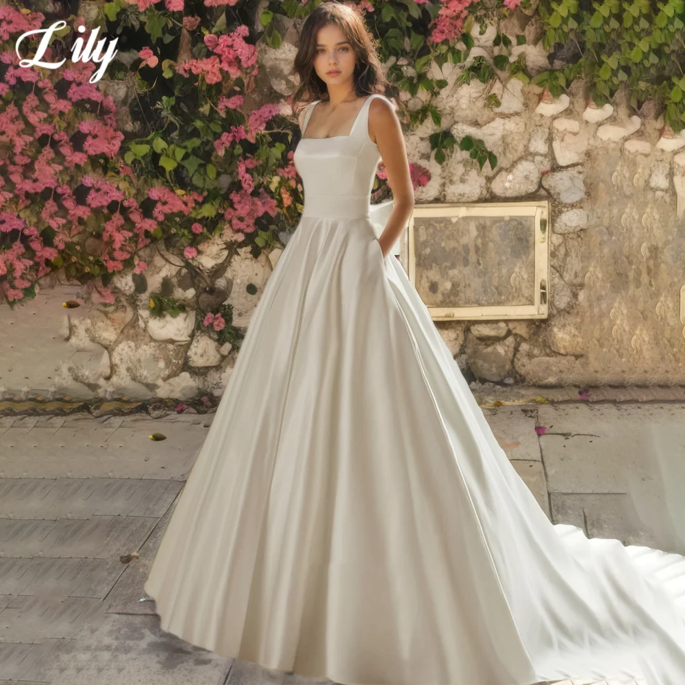 Lily White Elegant Prom Gown Strapless Backless Prom Dresses Satin A-Line Wedding Trailing Evening Dresses حزب فساتين Customized